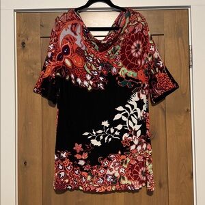Chicos Travelers floral Print Jersey Tunic Blouse Top Multicolor Size 2 Large 12